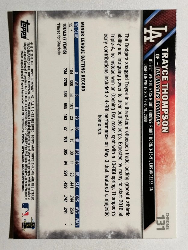 2016 Topps Chrome #131 Trayce Thompson RC