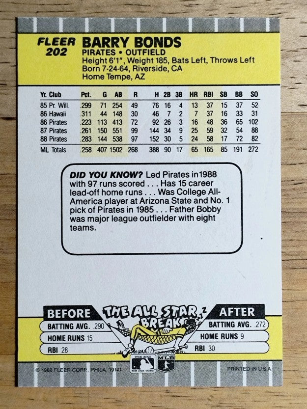 1989 Fleer #202 Barry Bonds