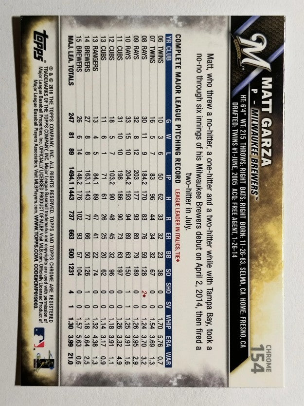 2016 Topps Chrome #154 Matt Garza