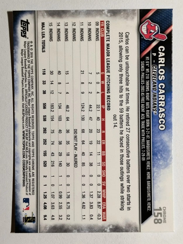 2016 Topps Chrome #158 Carlos Carrasco