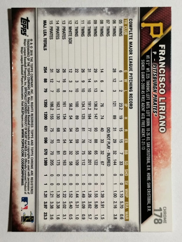 2016 Topps Chrome #178 Francisco Liriano
