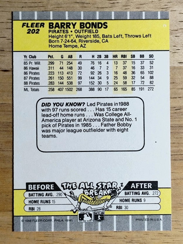 1989 Fleer #202 Barry Bonds