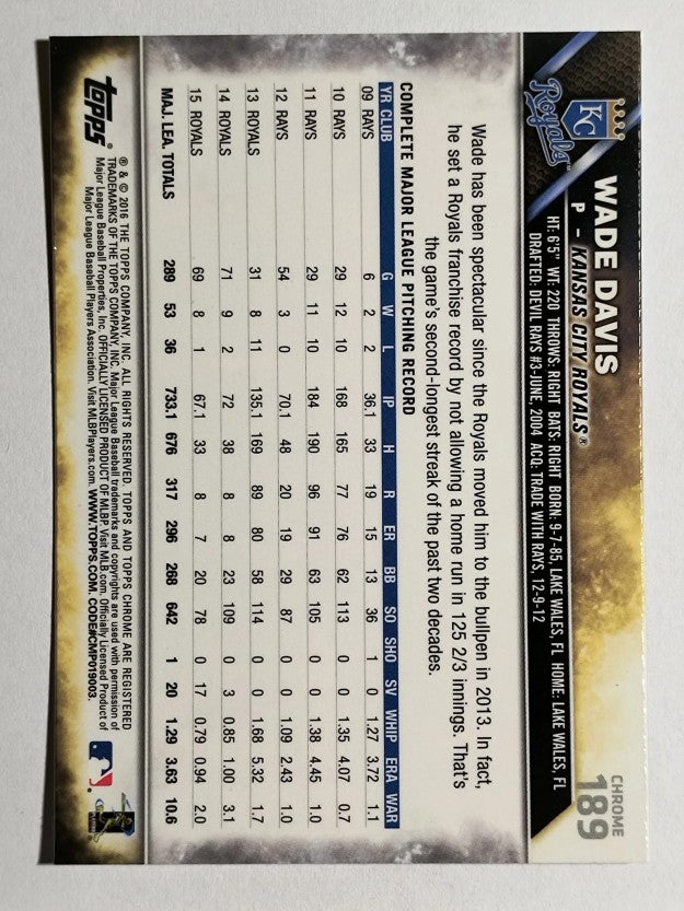 2016 Topps Chrome #189 Wade Davis