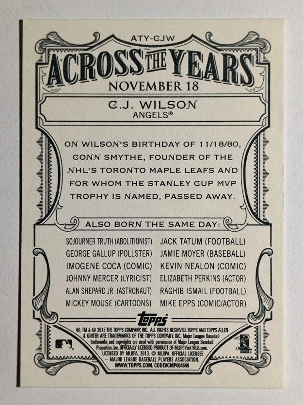 2013 Topps Allen and Ginter Across the Years #CJW C.J. Wilson