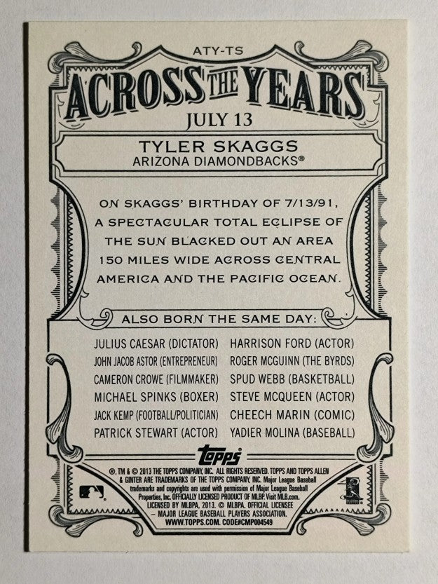 2013 Topps Allen and Ginter Across the Years #TS Tyler Skaggs