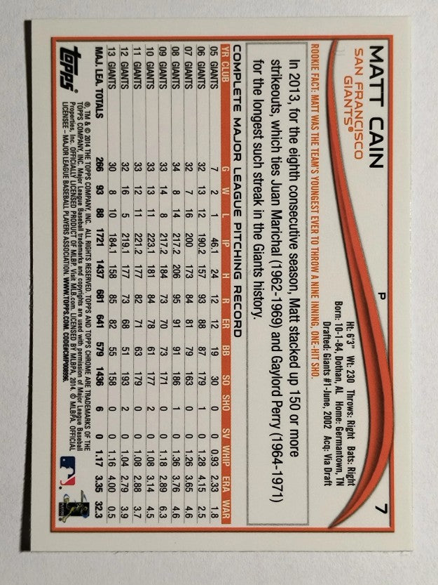 2014 Topps Chrome #7 Matt Cain