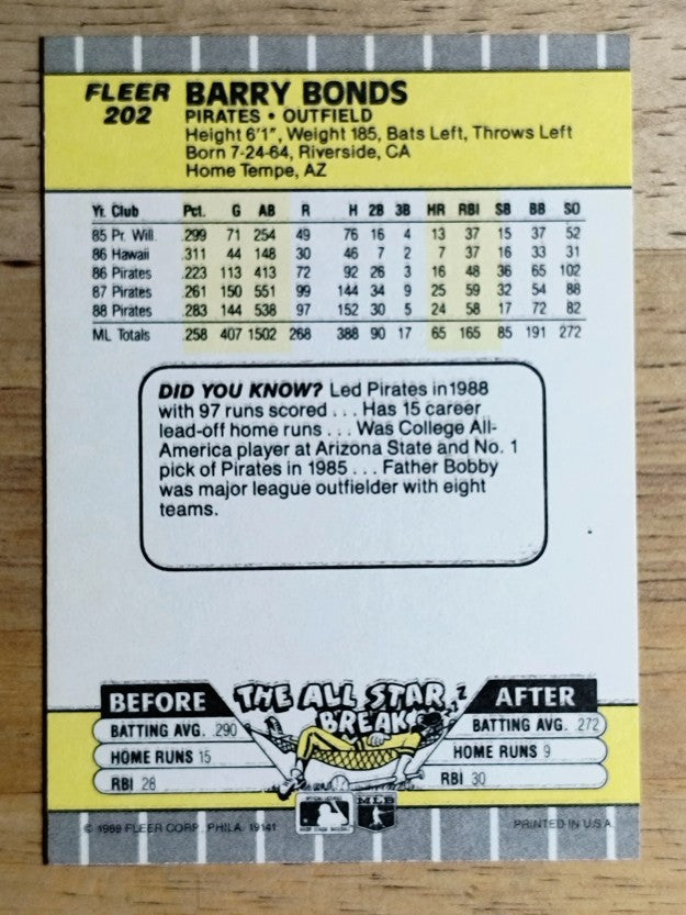 1989 Fleer #202 Barry Bonds