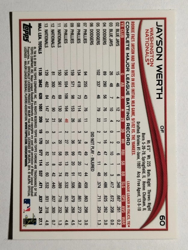 2014 Topps Chrome #60 Jayson Werth