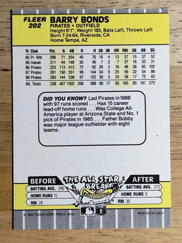 1989 Fleer #202 Barry Bonds