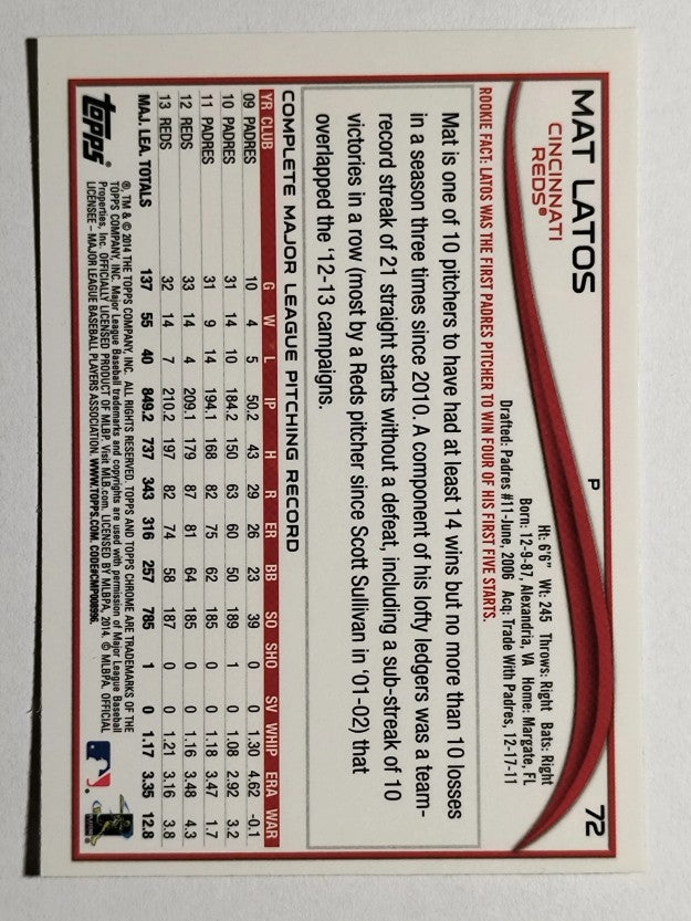 2014 Topps Chrome #72 Mat Latos