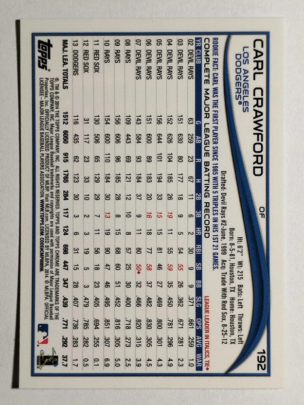 2014 Topps Chrome #192 Carl Crawford