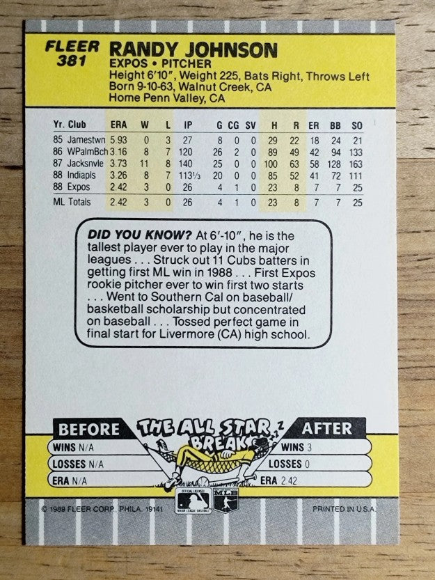 1989 Fleer #381 Randy Johnson RC
