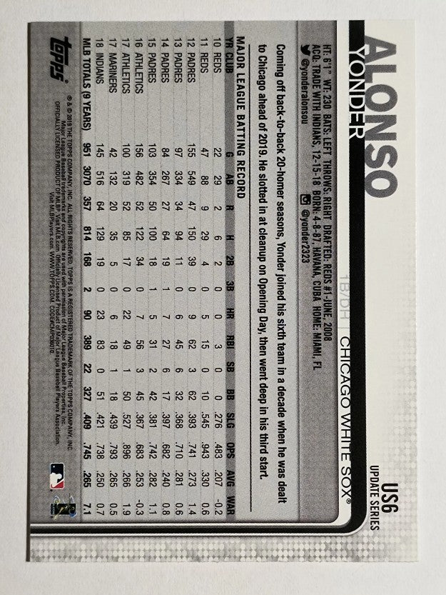 2019 Topps Update #US6 Yonder Alonso