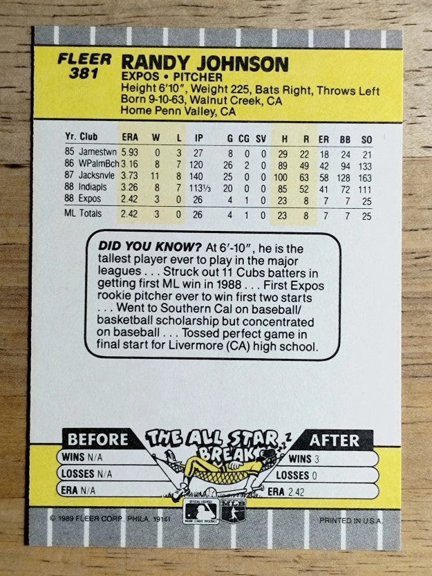 1989 Fleer #381 Randy Johnson RC