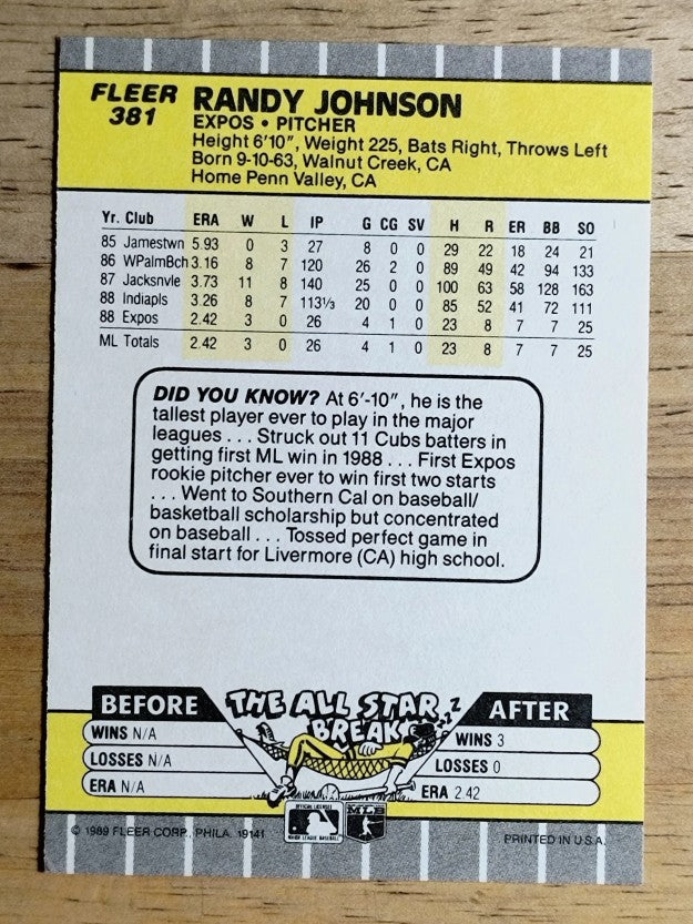 1989 Fleer #381 Randy Johnson RC