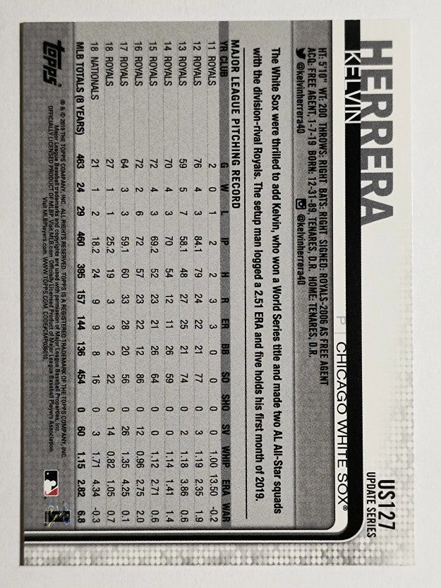 2019 Topps Update #US127 Kelvin Herrera