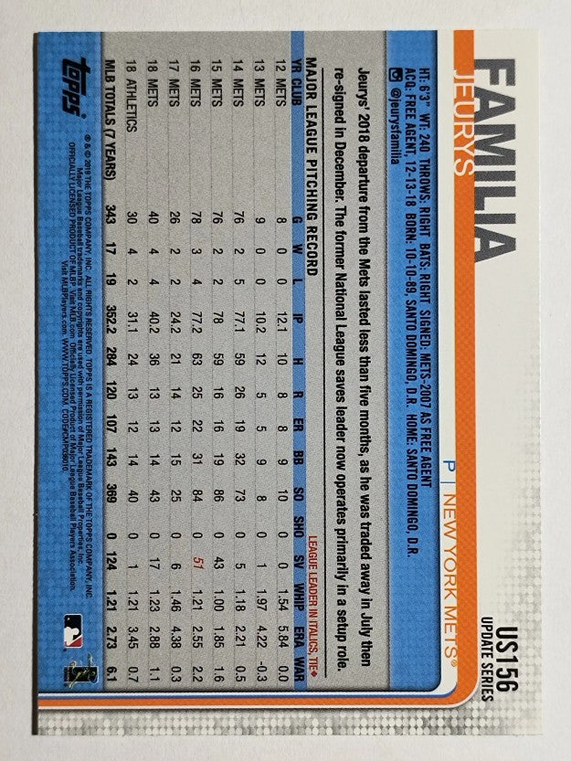 2019 Topps Update #US156 Jeurys Familia