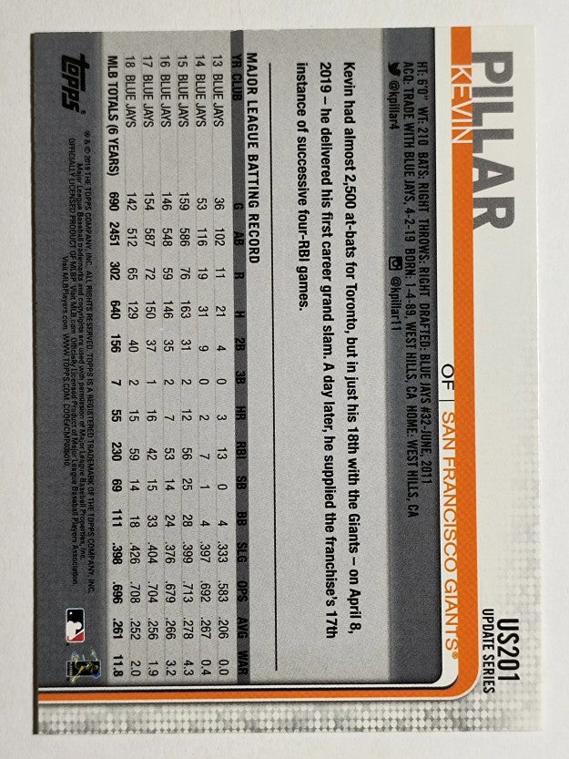 2019 Topps Update #US201 Kevin Pillar