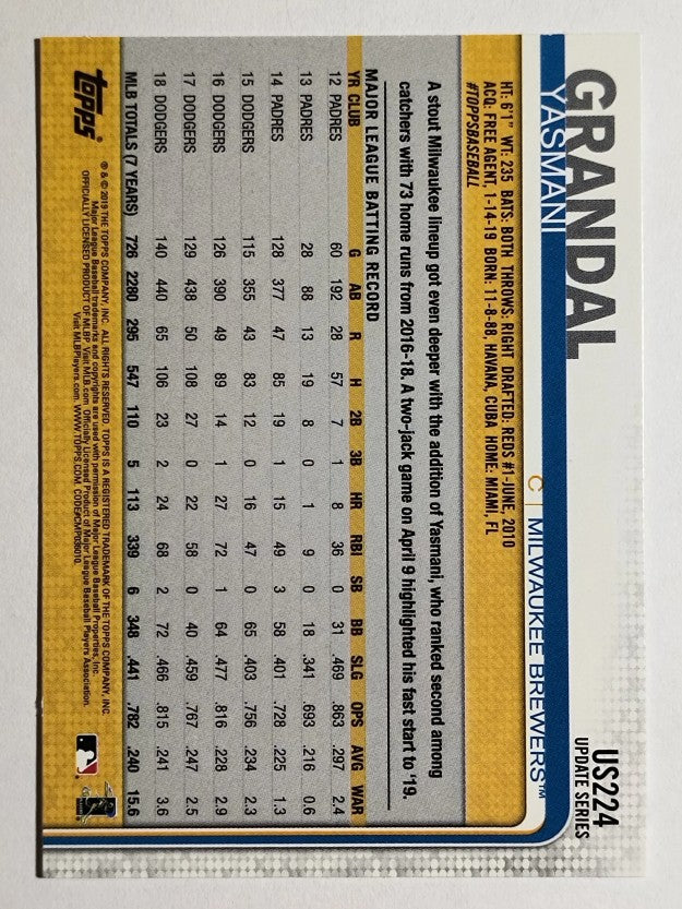 2019 Topps Update #US224 Yasmani Grandal