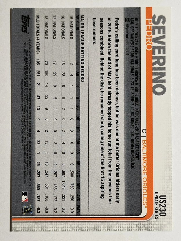 2019 Topps Update #US230 Pedro Severino