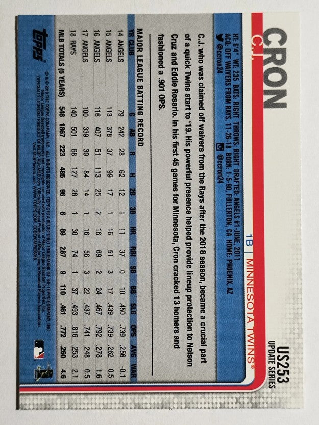 2019 Topps Update #US253 C.J. Cron