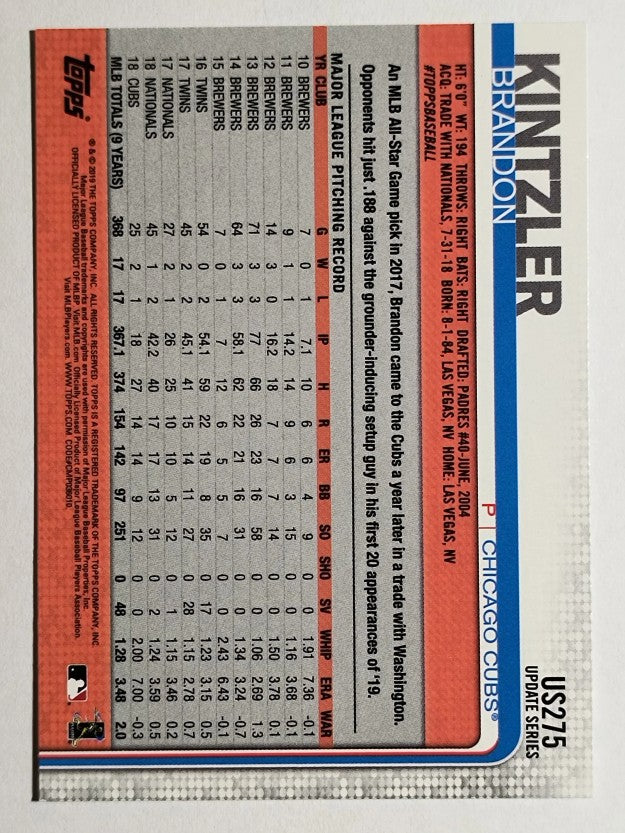 2019 Topps Update #US275 Brandon Kintzler