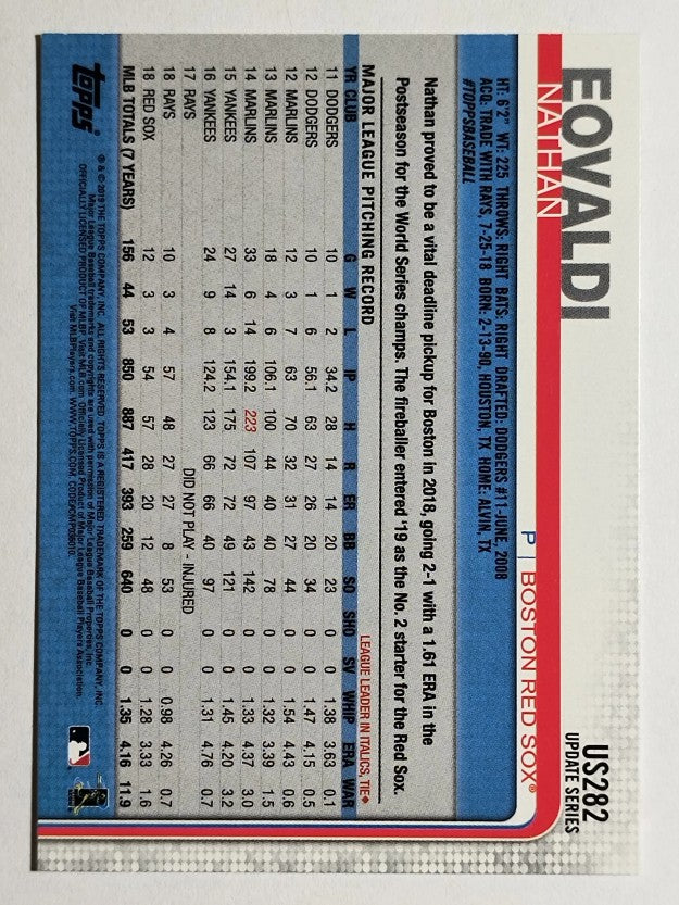 2019 Topps Update #US282 Nathan Eovaldi