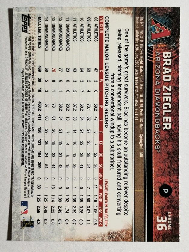 2015 Topps Chrome #36 Brad Ziegler