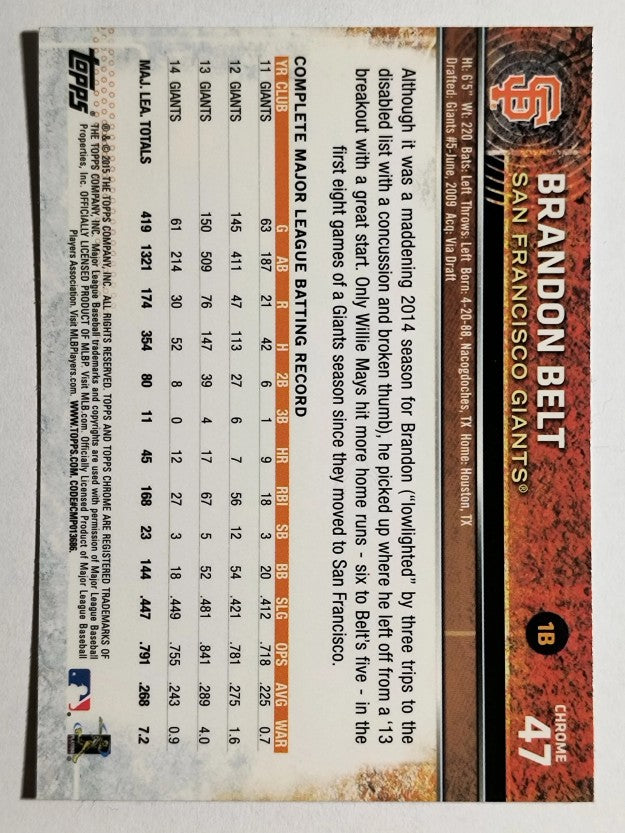 2015 Topps Chrome #47 Brandon Belt
