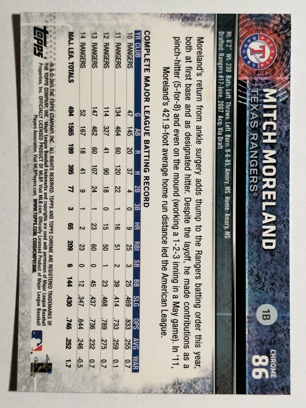 2015 Topps Chrome #86 Mitch Moreland
