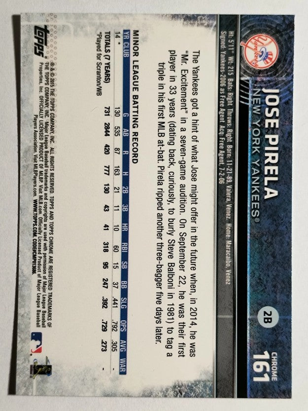 2015 Topps Chrome #161 Jose Pirela RC