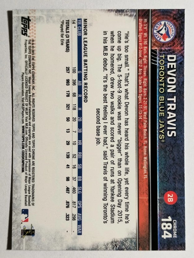 2015 Topps Chrome #184 Devon Travis RC