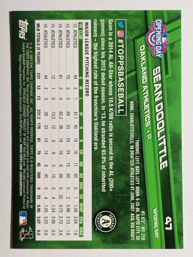 2017 Topps Opening Day #47 Sean Doolittle