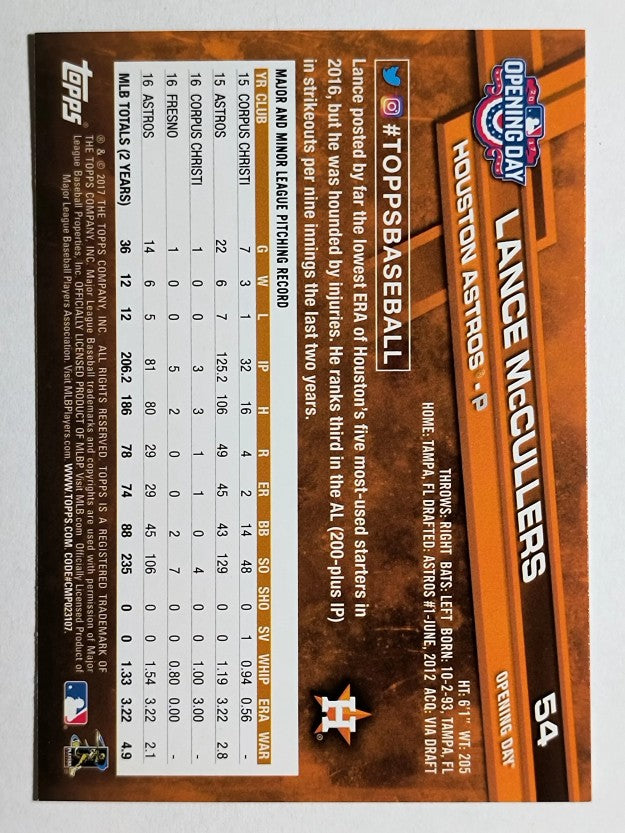 2017 Topps Opening Day #54 Lance McCullers