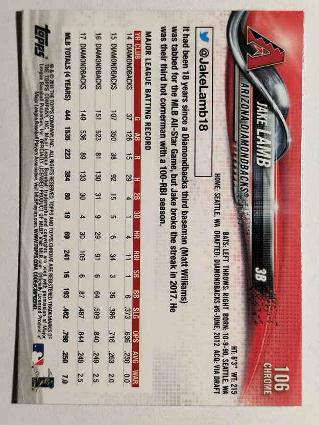 2018 Topps Chrome #106 Jake Lamb