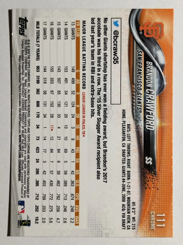 2018 Topps Chrome #111 Brandon Crawford