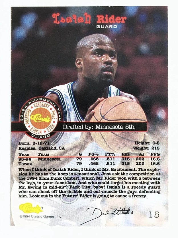 1994 Classic #15 Isaiah Rider ART