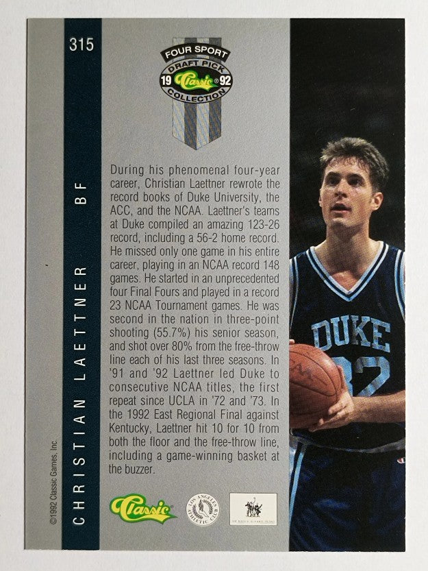 1992 Classic Four Sport #315 Christian Laettner JWA