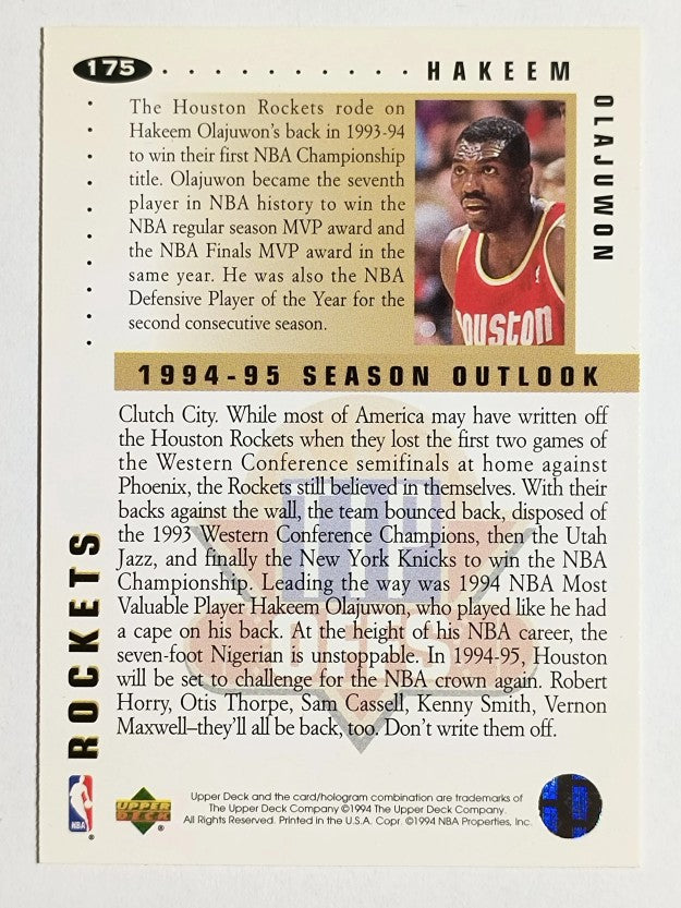 1994-95 Collector's Choice Silver Signature #175 Hakeem Olajuwon TO