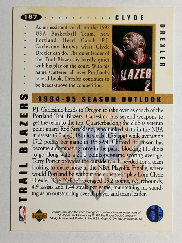 1994-95 Collector's Choice Silver Signature #187 Clyde Drexler TO (NM)