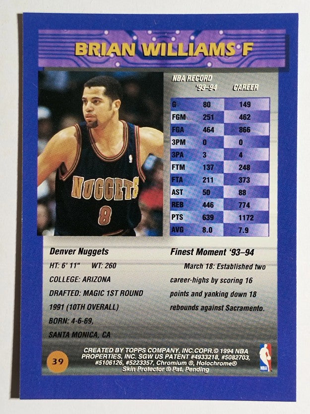 1994-95 Finest #39 Brian Williams