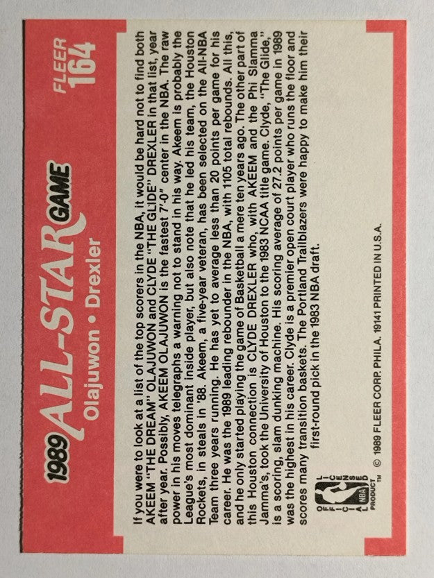 1989-90 Fleer #164 Hakeem Olajuwon AS/Clyde Drexler AS