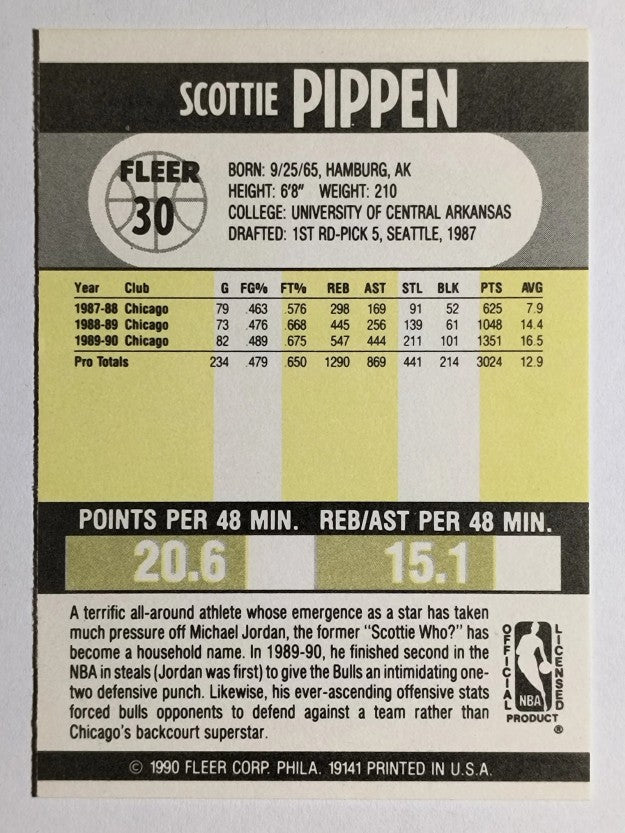1990-91 Fleer #30 Scottie Pippen