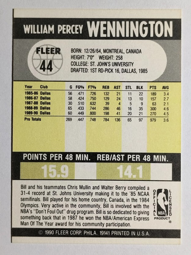 1990-91 Fleer #44 Bill Wennington