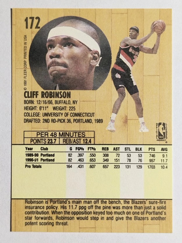1991-92 Fleer #172 Clifford Robinson