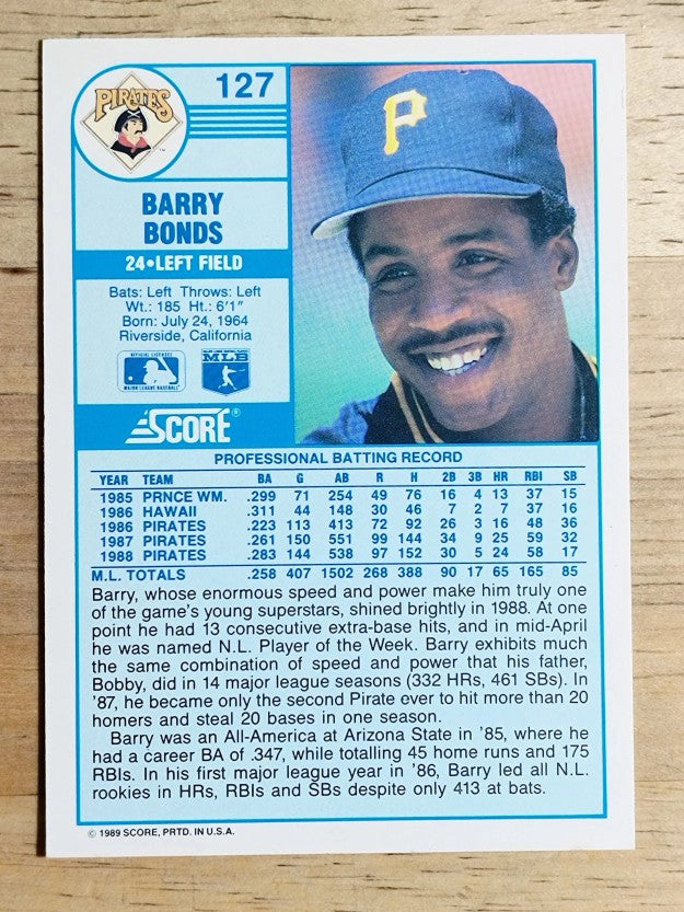 1989 Score #127 Barry Bonds