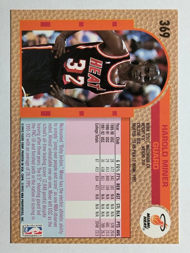 1992-93 Fleer #369 Harold Miner RC