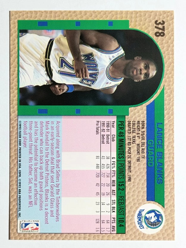 1992-93 Fleer #378 Lance Blanks