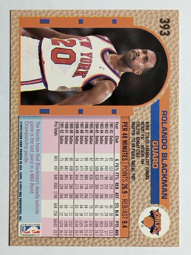 1992-93 Fleer #393 Rolando Blackman
