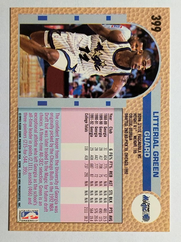1992-93 Fleer #399 Litterial Green RC